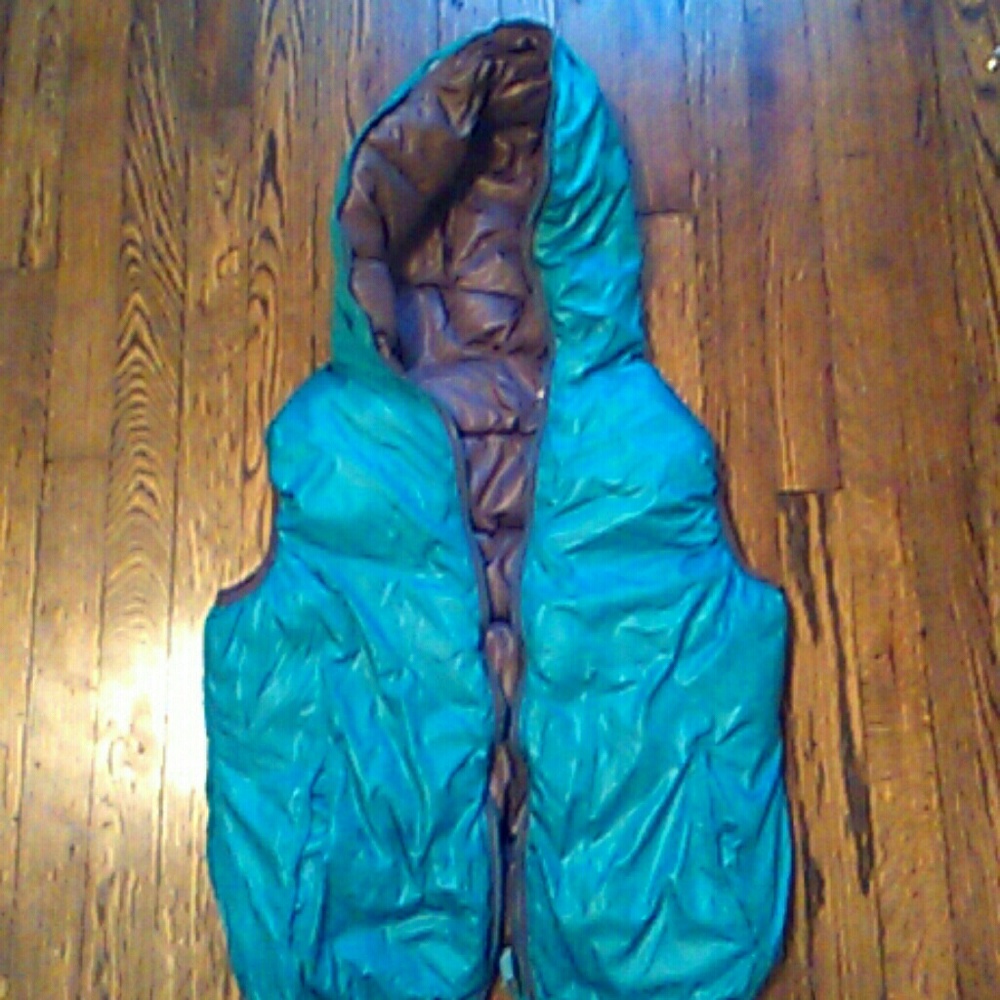 Blue and Gray Sleveless Winter Vest